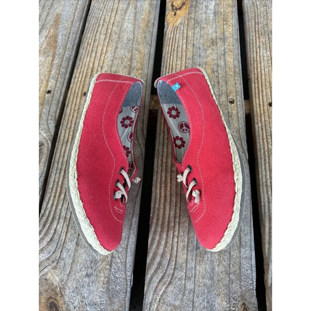 Freewaters Lace Up Ballet Flats Espadrilles Red Slip-On Shoes 640520 Womens Sz 7